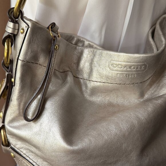 Coach Carly Shoulder Bag in shimmery silver and gold tone brass hardware - Picture 8 of 11